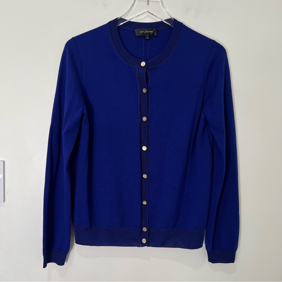 St. John Wool Silk Blend Sweater Cardigan Royal Blue Button Up Size S - Picture 7 of 7
